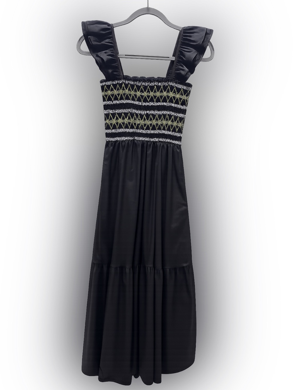Black Smocked Maxi Dress with Ruffle Straps